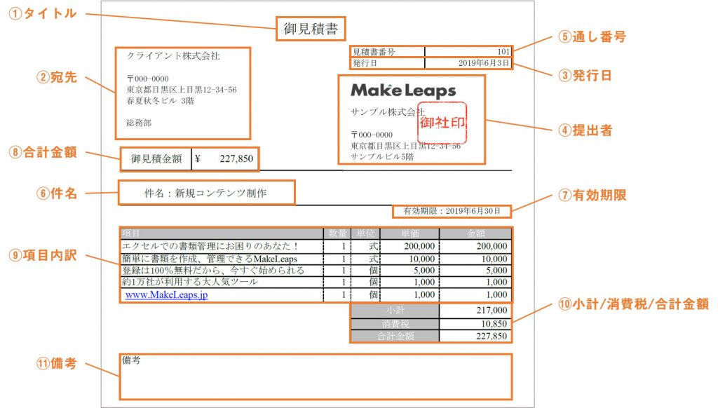 見積書の書き方とは？消費税・条件の記載についても解説！増税前後の対応方法も MakeLeaps